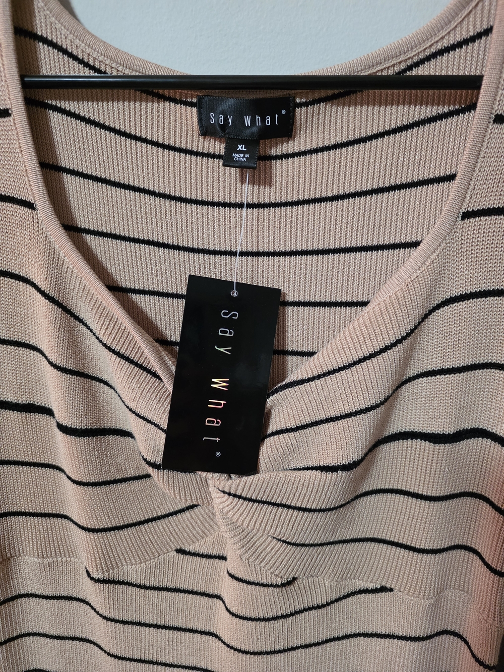 Say What? Blush & Black Striped Knot-Front Midi Dress - Picture 3 of 7
